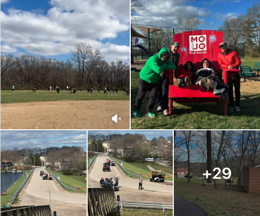 Photo collage from the Lake Waukomis Easter Keg Hunt Facebook post