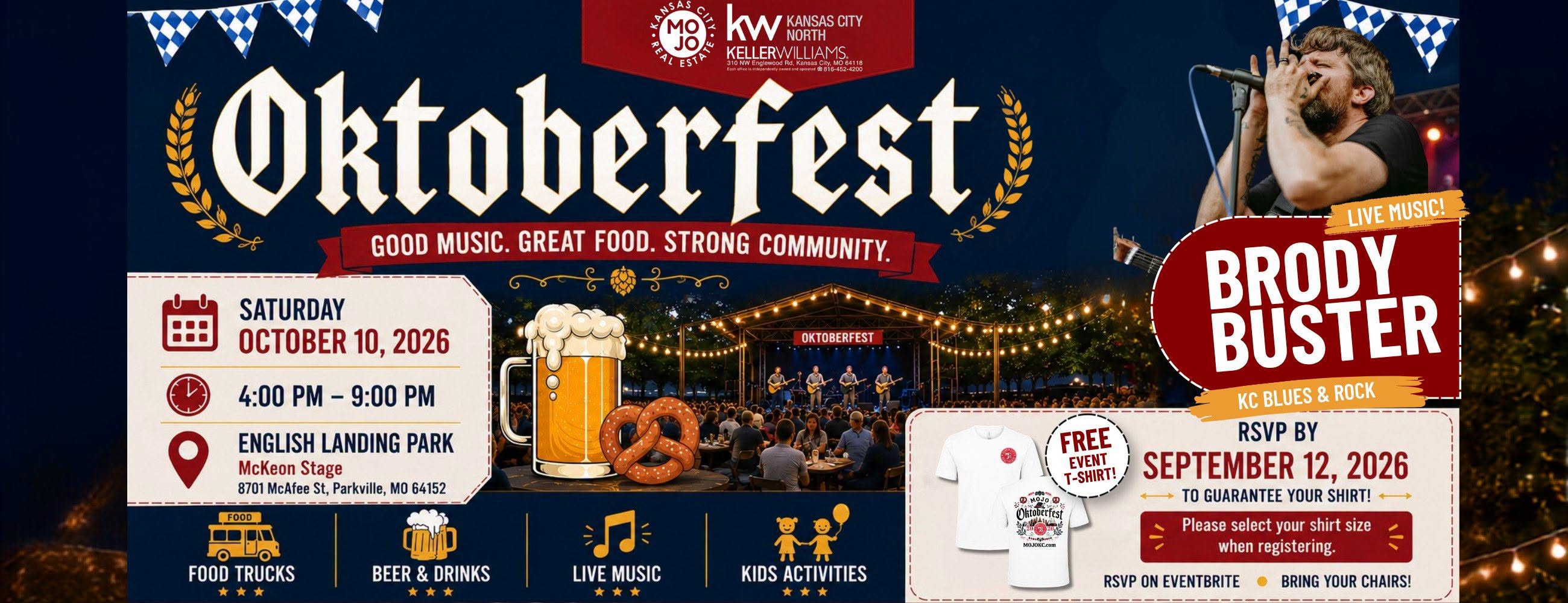 MOJO Oktoberfest official event graphic featuring Brody Buster, October 10 at English Landing Park